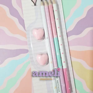 Set 4 lápices y 2 gomas corazones Brw