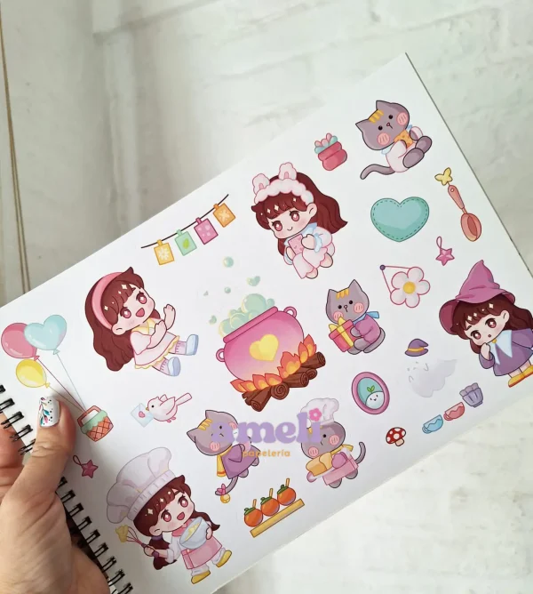 Block A4 cute con espiral hojas lisas, stickers y 4 páginas para colorear - Imagen 3