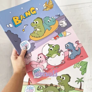 Block A4 dinos, con hojas lisas y página de stickers