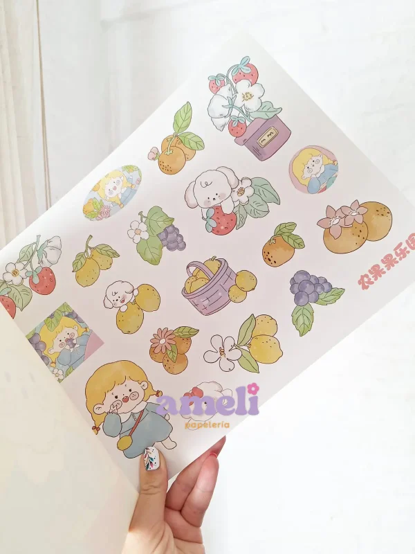 Block cute tapa frutal A4 hojas lisas con plantilla de stickers - Imagen 2