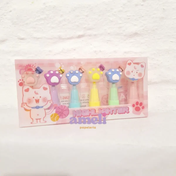 Destacadores fantasía, gatito. PACK x6