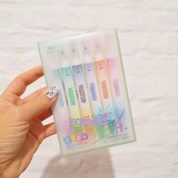 Estuche de 6 marcadores dobles, superposición de colores