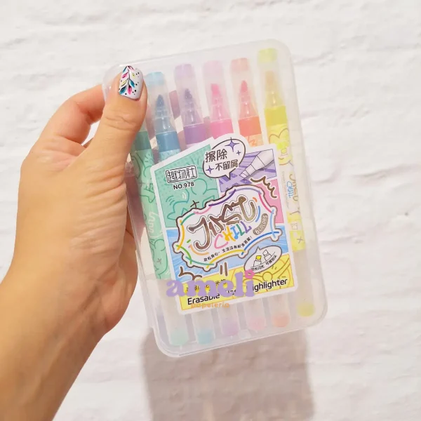 Resaltadores glitter borrables en estuche plástico