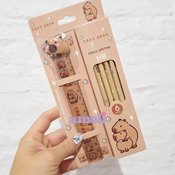 Set de 6 lápices + regla capibara