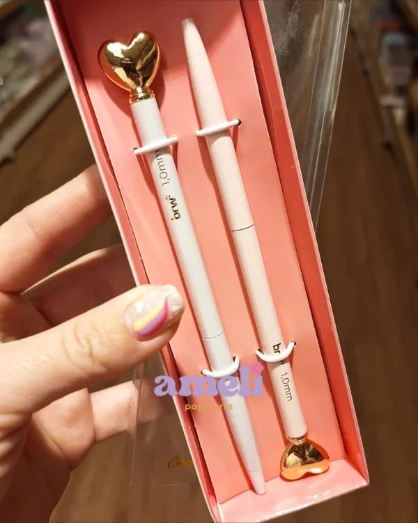 Estuche con 2 bolígrafos metálicos corazón Brw