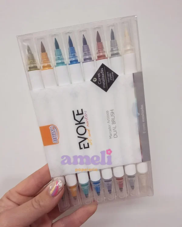 Marcadores artísticos doble punta (brush  y redonda) metalizados