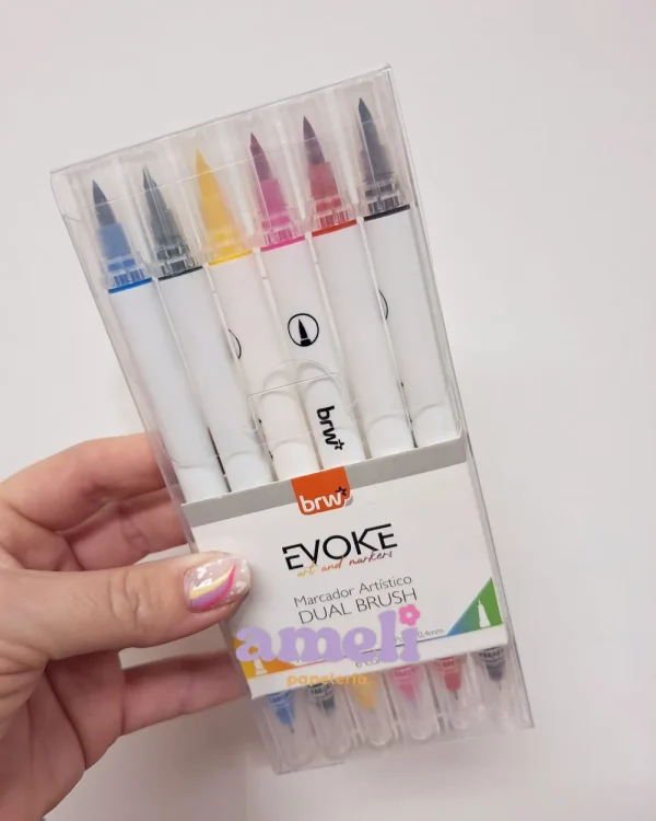 Marcadores artísticos doble punta (brush y fibra) Brw Evoke neón