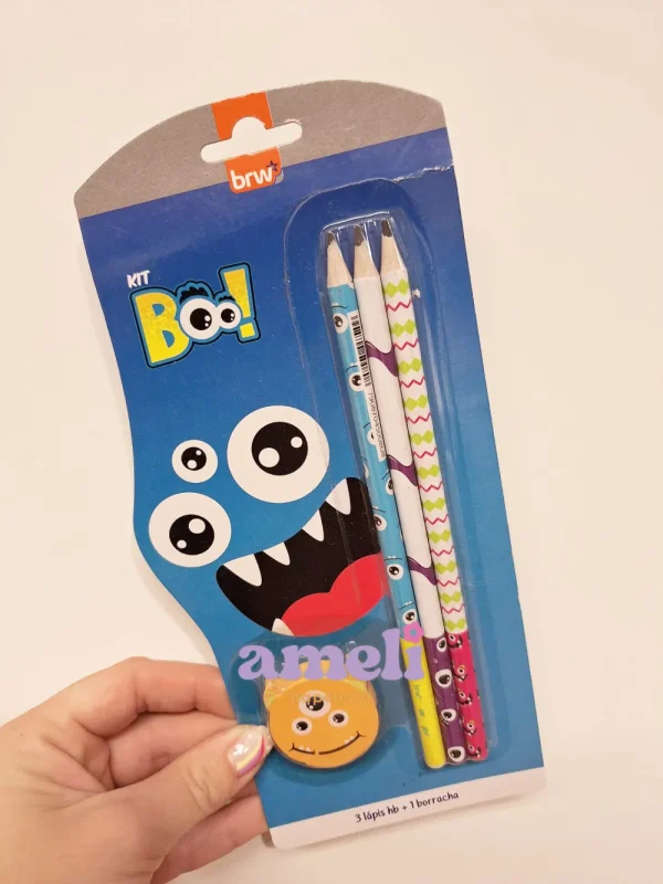 Set Boo Monster Brw: 3 lápices + goma