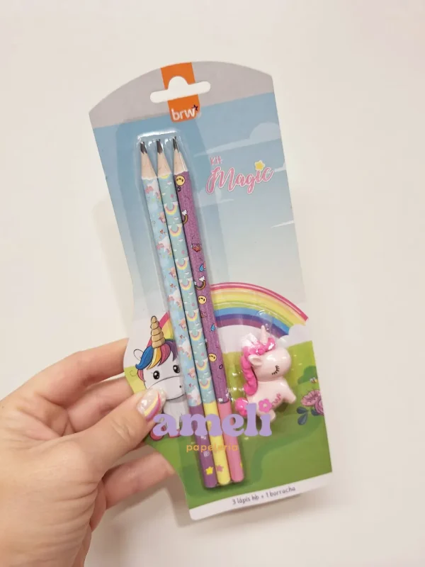 Set magic Brw: 3 lápices + goma unicornio
