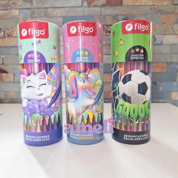 Tubo/estuche con 20 marcadores Filgo escolares finos