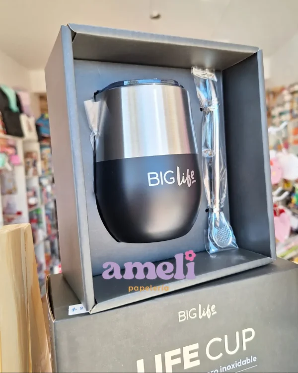 3 en 1: taza, vaso y mate + bombilla + tapa Big life negro