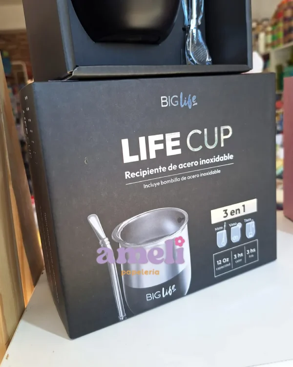 3 en 1: taza, vaso y mate + bombilla + tapa Big life negro - Imagen 2