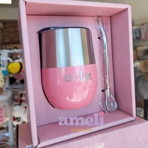 3 en 1: vaso, taza y mate + bombilla +tapa Big life rosa