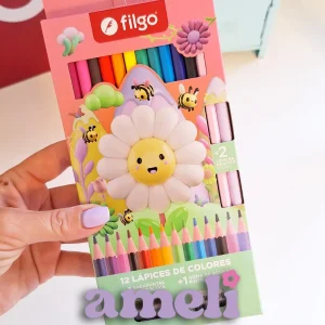 Set escolar Filgo 12 colores + 2 lápices + sacapuntas + goma primavera
