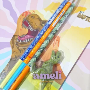 Set Raptors Brw: 3 lápices + goma Dino