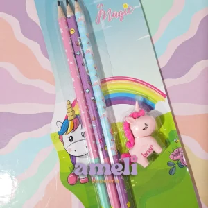 Set magic Brw: 3 lápices + goma unicornio